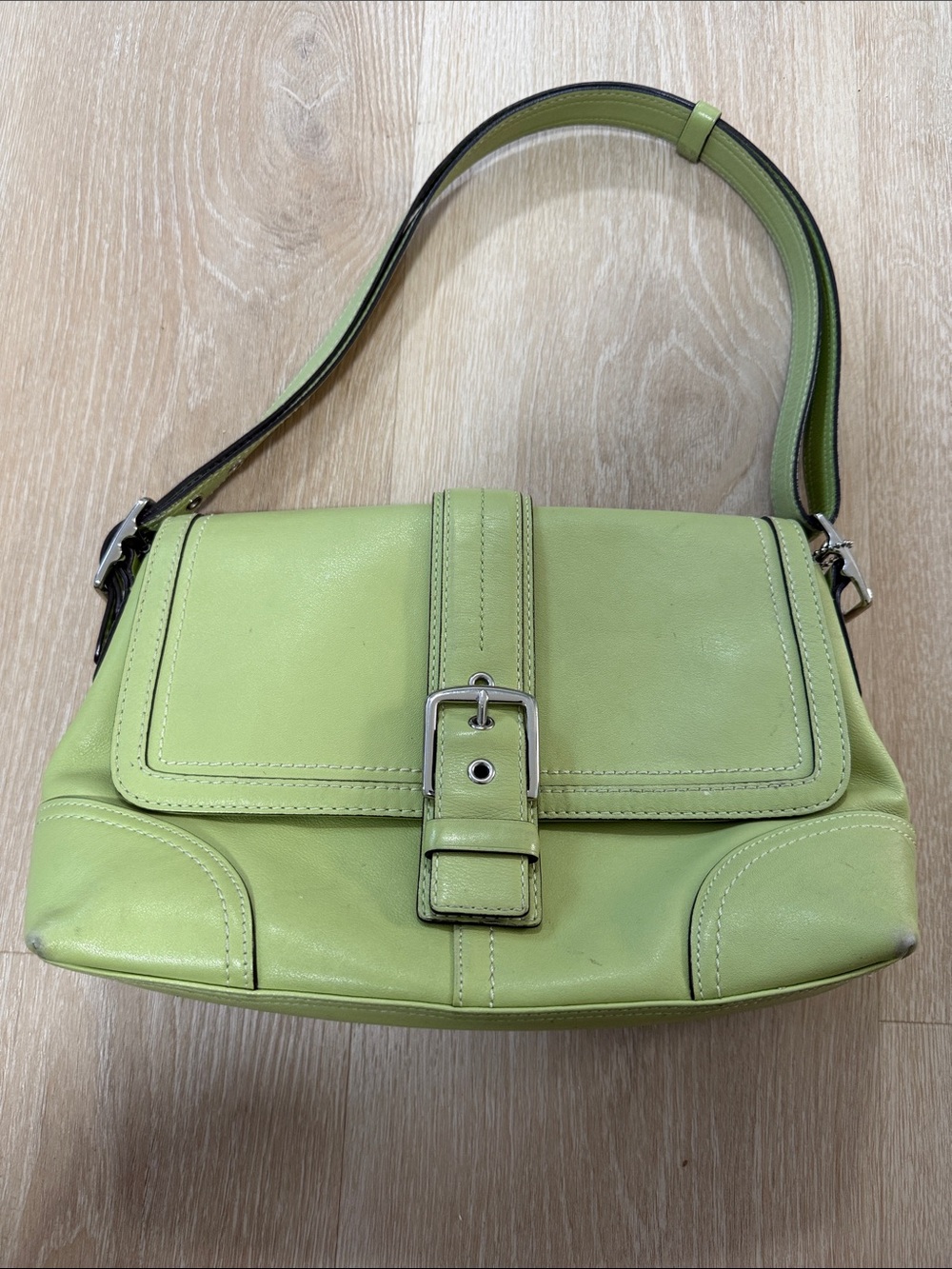 Coach Vintage Rare Y2K Lime Leather Shoulder Bag with Buckle Detail